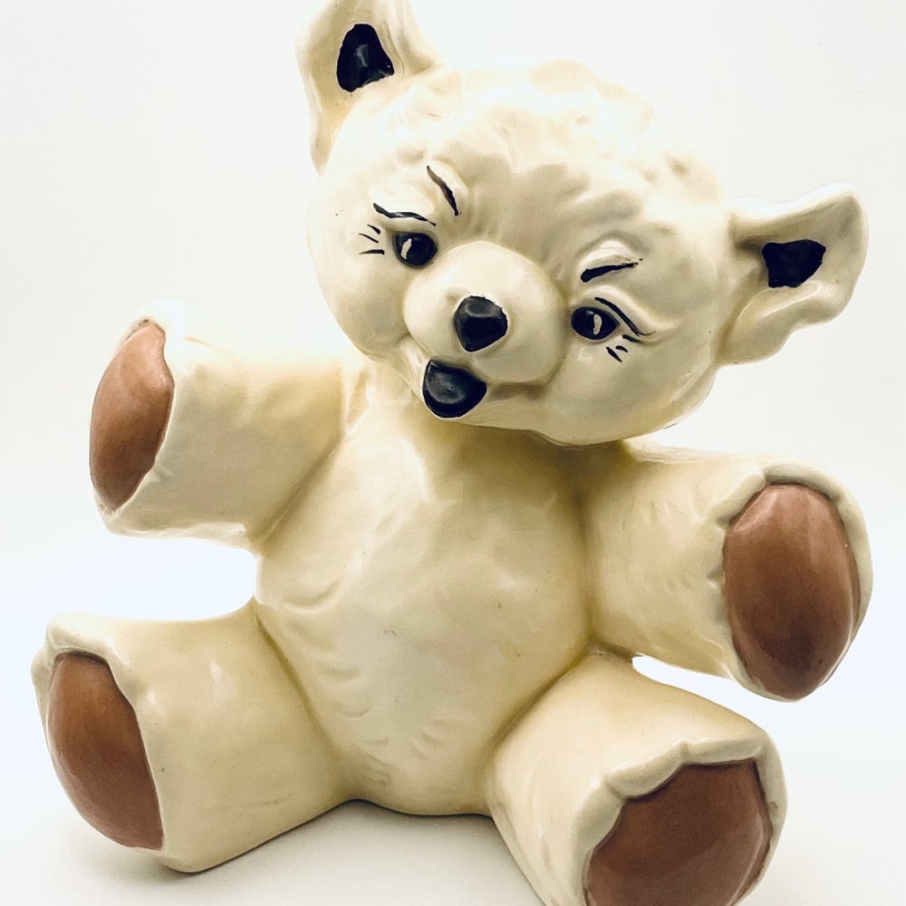 VTG MORTON POTTERY Ceramic Cream & Tan Teddy Bear Nursery 1940s-50s